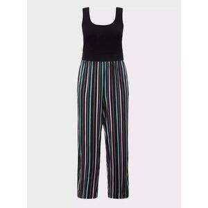 Torrid 2‎ Challis Jumpsuit Pink Blue White Stripes Flowy Wide Leg Scoop neck NEW